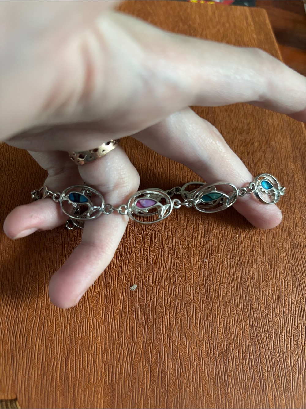 Sterling Silver Multicolor Oval Link Bracelet - Women's Jewelry - Picture 2 of 2